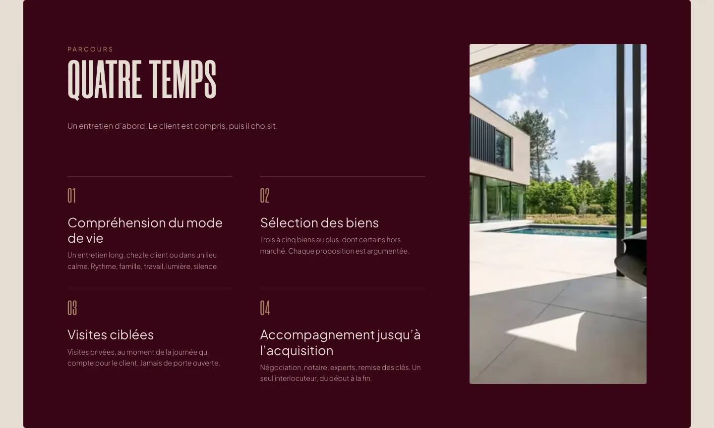Maison, le parcours en quatre temps