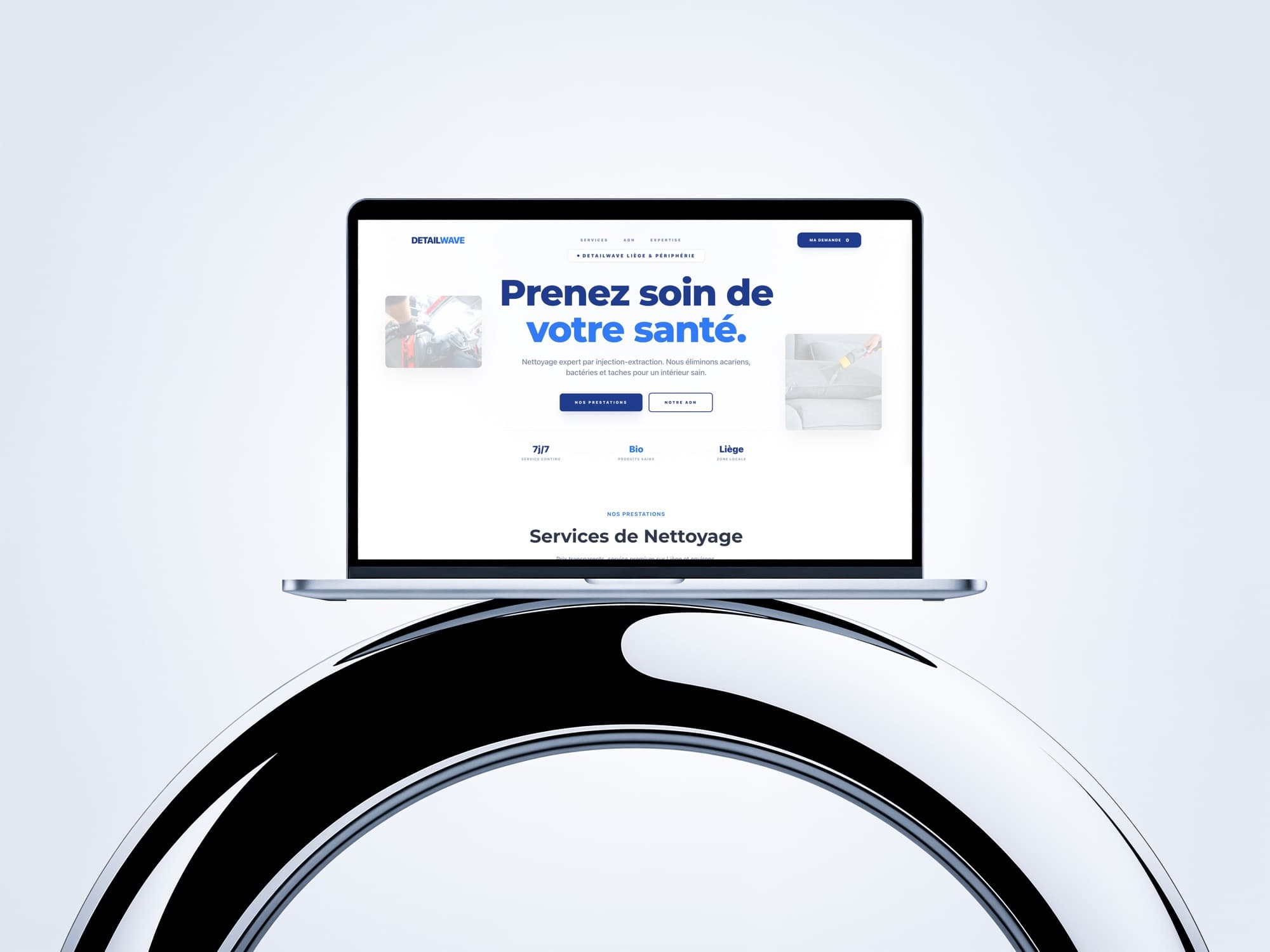 Detail Wave — site livré, présenté sur ordinateur portable