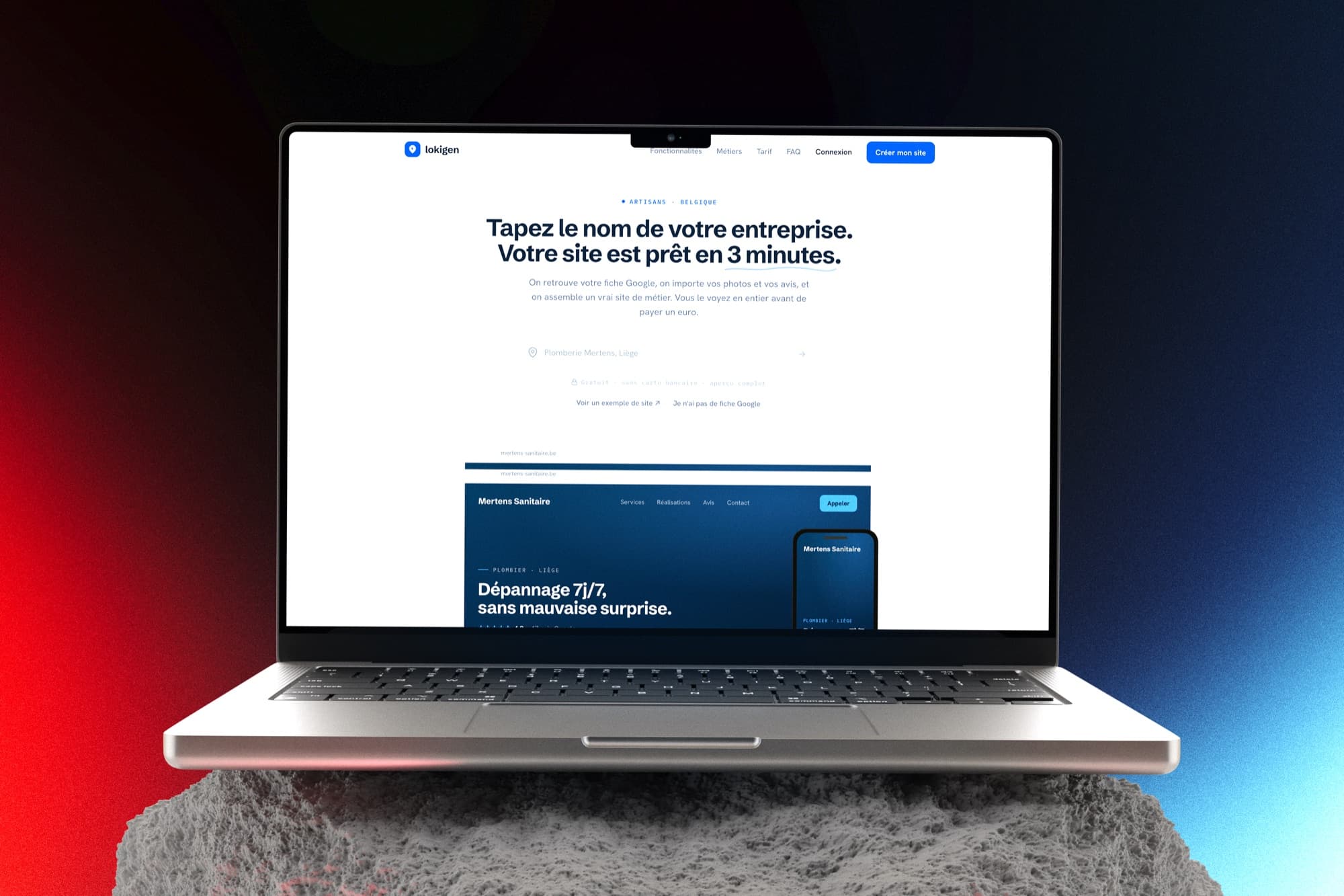Lokigen — site livré, présenté sur ordinateur portable