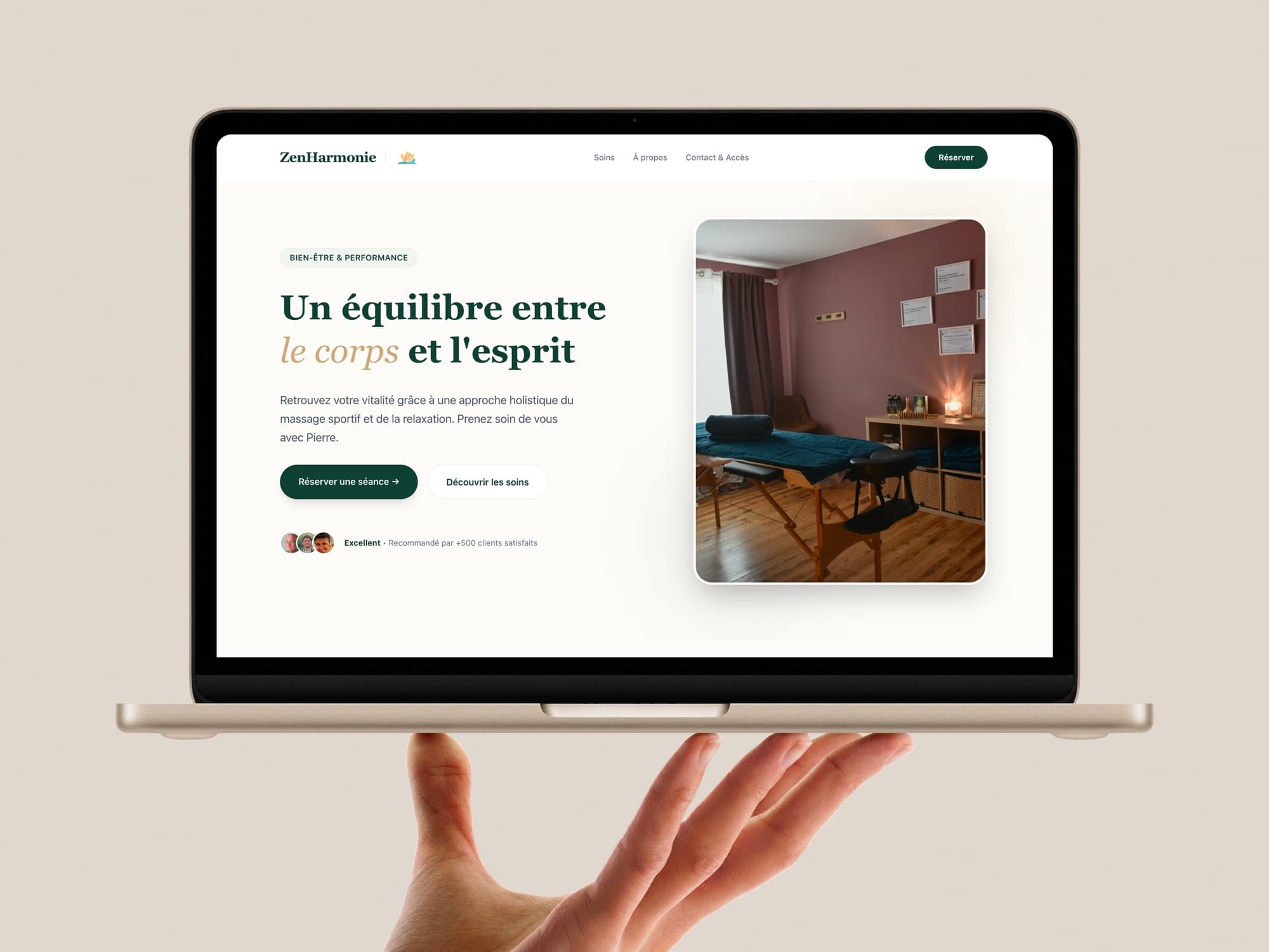 Zen Harmonie — site livré, présenté sur ordinateur portable